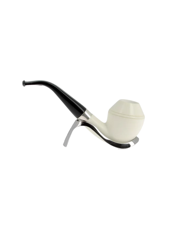Pipe Levent écume de mer sculptée à la main – n°1 forme Bulldog courbée finition polie filtre 3 mm, vue de profil inverse.