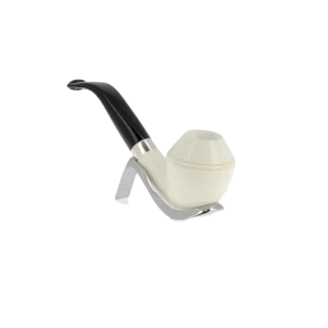 Pipe Levent écume de mer sculptée à la main – n°1 forme Bulldog courbée finition polie filtre 3 mm, vue trois quarts.