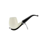 Pipe En Écume De Mer Sculptée À La Main - Levent n°3 forme Œuf courbée finition polie filtre 3 mm, vue de profil.