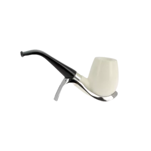 Pipe Levent écume de mer sculptée à la main – n°3 forme Œuf courbée finition polie filtre 3 mm, vue de profil inverse.