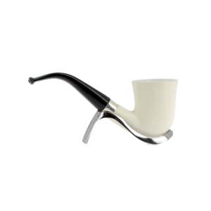 Pipe Levent écume de mer sculptée à la main – n°4 forme Dublin courbée finition polie filtre 3 mm, vue de profil inverse.