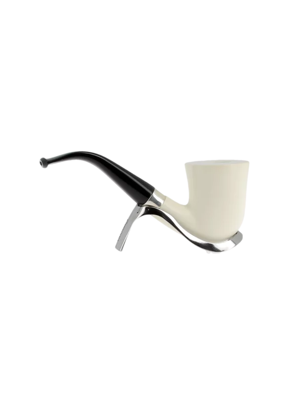 Pipe Levent écume de mer sculptée à la main – n°4 forme Dublin courbée finition polie filtre 3 mm, vue de profil inverse.