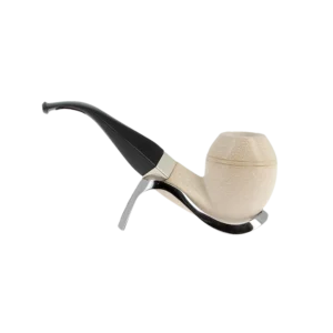 Pipe Levent écume de mer sculptée à la main – n°5 forme Bulldog courbée finition polie filtre 3 mm, vue de profil inverse.