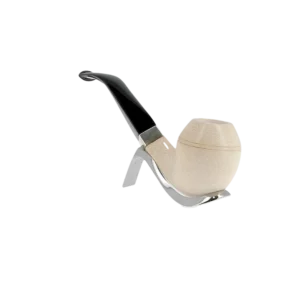 Pipe Levent écume de mer sculptée à la main – n°5 forme Bulldog courbée finition polie filtre 3 mm, vue trois quarts.