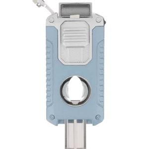 Vue arrière du briquet Mantis Omni multifonction bleu en position ouverte – accessoire premium chez A La Civette.
