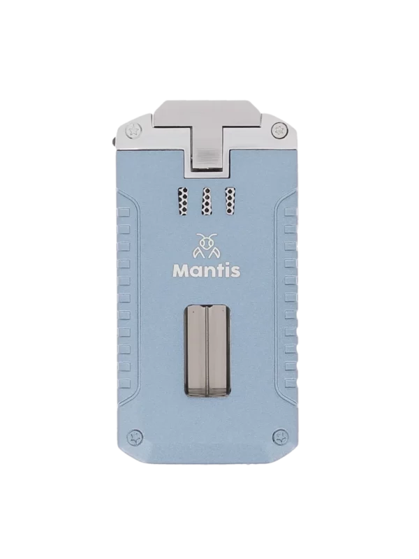 Face avant du briquet Mantis Omni multifonction bleu – accessoire à cigares design chez A La Civette.