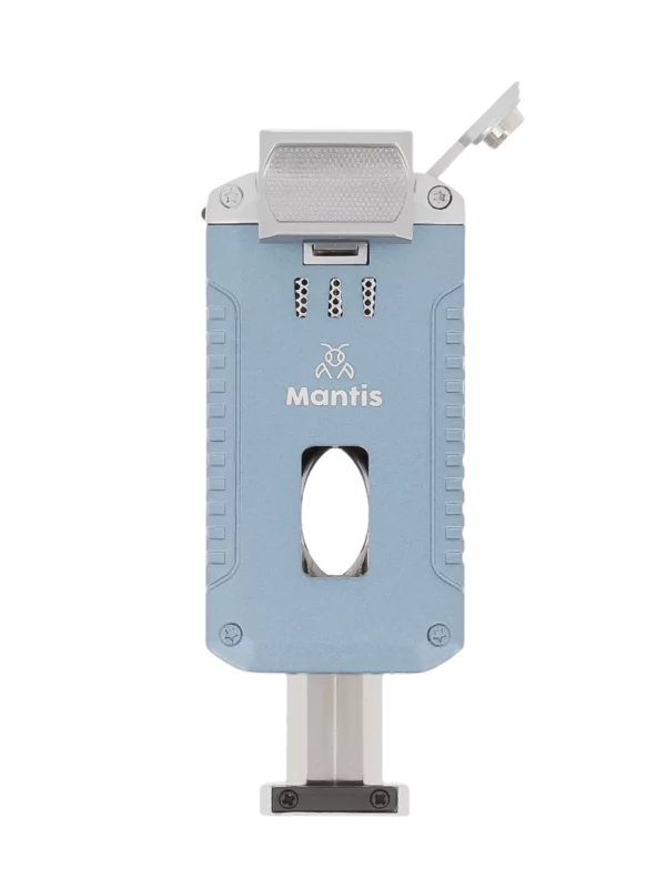 Briquet Mantis Omni multifonction bleu en position ouverte – face avant – accessoire à cigares haut de gamme chez A La Civette.