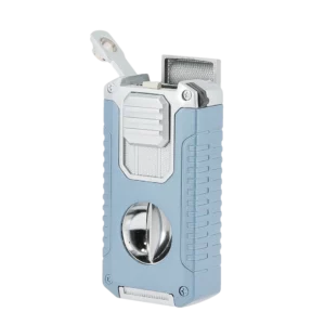 Briquet Mantis Omni multifonction bleu ouvert en trois-quarts – accessoire à cigares haut de gamme A La Civette Paris.