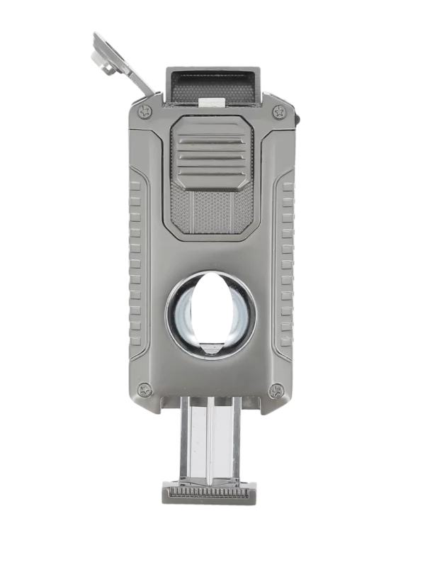 Vue arrière du briquet Mantis Omni multifonction gris en position ouverte – accessoire à cigares haut de gamme chez A La Civette.