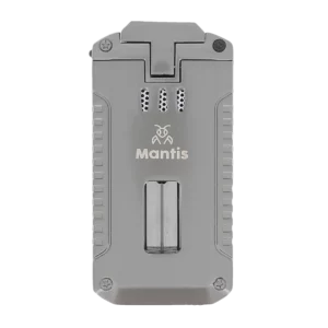 Vue de face du briquet Mantis Omni multifonction gris – accessoire à cigares design A La Civette Paris.