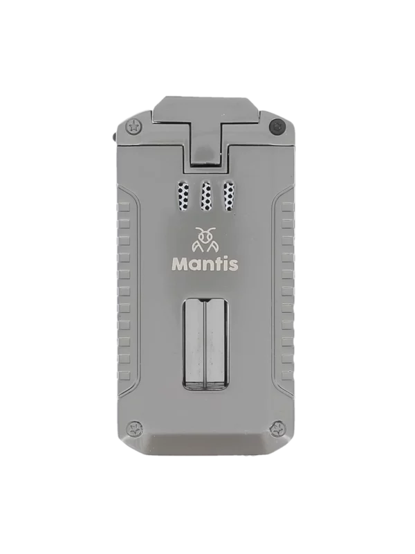 Vue de face du briquet Mantis Omni multifonction gris – accessoire à cigares design A La Civette Paris.