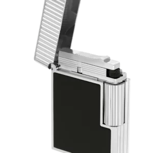 Briquet S.T. Dupont Ligne 1 laqué noir et palladium ouvert – Vue trois quarts – A La Civette Paris.