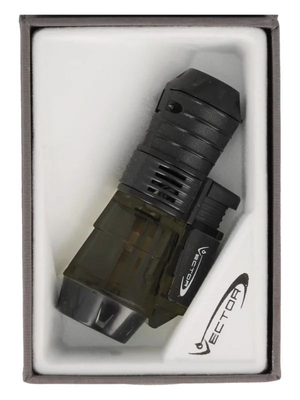 Briquet Vector Triforce smoke transparent avec sa boîte – Accessoire à cigares A La Civette Paris.