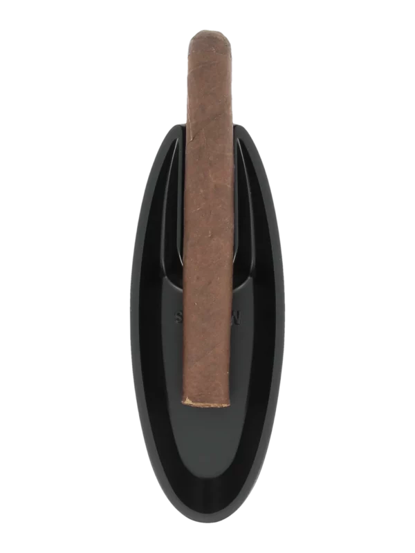 Cendrier Mantis Streamline noir avec cigare – accessoire à cigares de luxe disponible chez A La Civette.