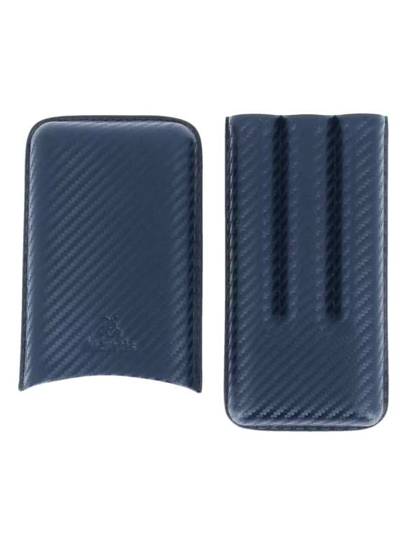 Étui à cigares Mantis NeoCase bleu triple ouvert – accessoire de luxe disponible chez A La Civette Paris.