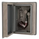Coffret ouvert de la pipe Dunhill Alexander Graham Bell 15/25 – Forme courbée, finition brillante avec filtre 3 mm – A La Civette Paris.