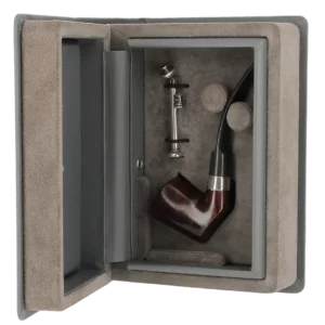 Coffret ouvert de la pipe Dunhill Alexander Graham Bell 15/25 – Forme courbée, finition brillante avec filtre 3 mm – A La Civette Paris.