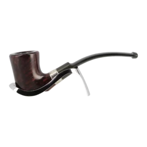 Pipe Dunhill Alexander Graham Bell 15/25, forme courbée finition brillante avec filtre 3 mm – Vue de profil sur support – A La Civette Paris.