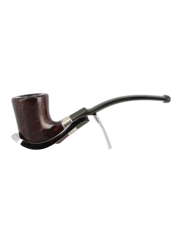 Pipe Dunhill Alexander Graham Bell 15/25, forme courbée finition brillante avec filtre 3 mm – Vue de profil sur support – A La Civette Paris.