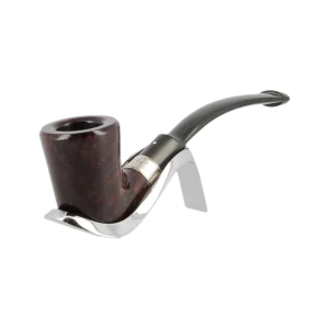 Pipe Dunhill Alexander Graham Bell 15/25, forme courbée finition brillante avec filtre 3 mm – Vue trois quarts sur support – A La Civette Paris.