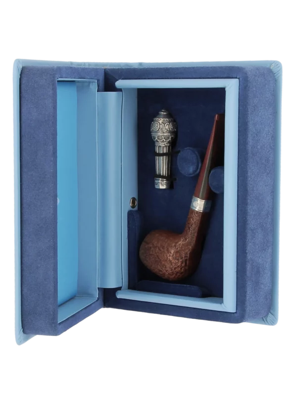 Coffret ouvert de la pipe Dunhill Montgolfier 15/40 avec filtre 3 mm – Présentation haut de gamme – A La Civette Paris.