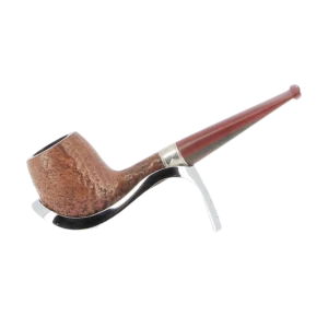 Pipe Dunhill Montgolfier 15/40 forme droite, finition sablée avec filtre 3 mm – Vue de profil sur support – A La Civette Paris.