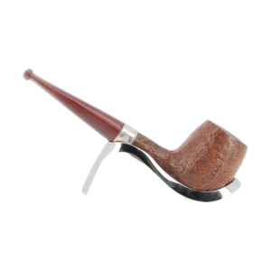 Pipe Dunhill Montgolfier 15/40 forme droite, finition sablée avec filtre 3 mm – Vue de profil inversé sur support – A La Civette Paris.