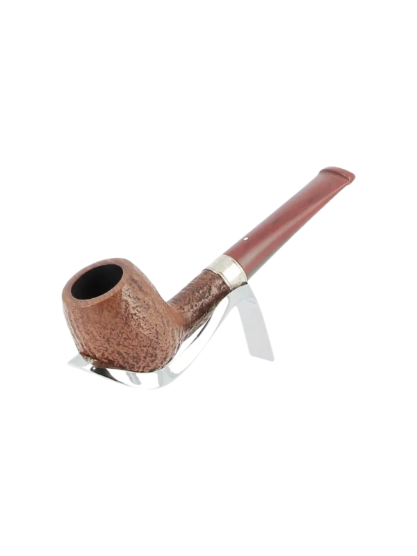 Pipe Dunhill Montgolfier 15/40 forme droite, finition sablée avec filtre 3 mm – Vue trois quarts sur support – A La Civette Paris.