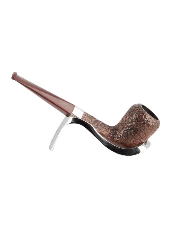 Pipe Dunhill Houdini Cumberland 15/35 forme droite, finition sablée avec filtre 3 mm – Vue de profil inversé sur support – A La Civette Paris.