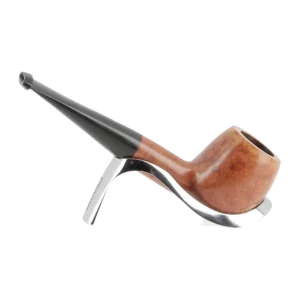 Pipe Dunhill Root Briar 1 Étoile forme droite apple, finition naturelle avec filtre 3 mm – Vue de profil inversé sur support – A La Civette Paris.