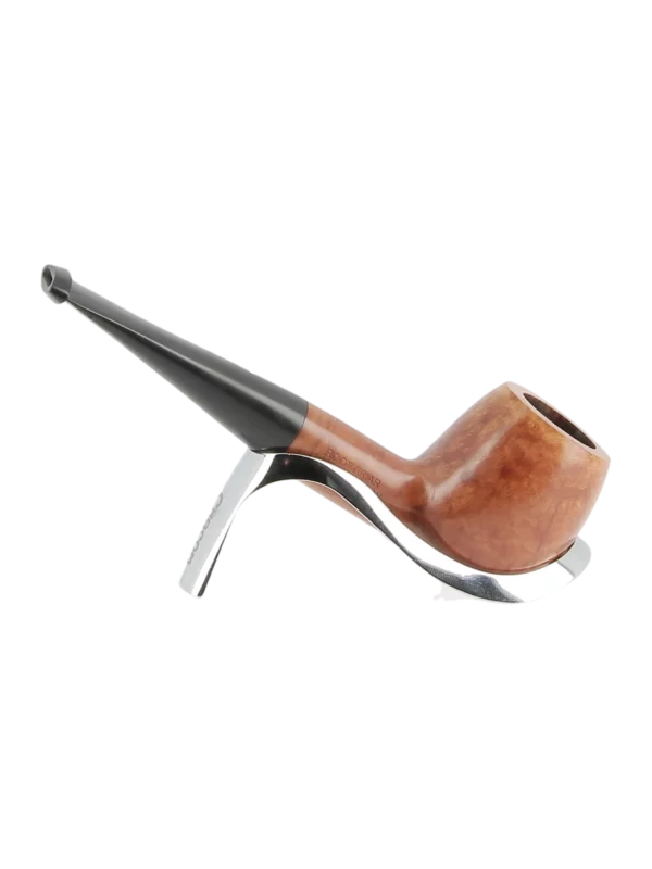 Pipe Dunhill Root Briar 1 Étoile forme droite apple, finition naturelle avec filtre 3 mm – Vue de profil inversé sur support – A La Civette Paris.