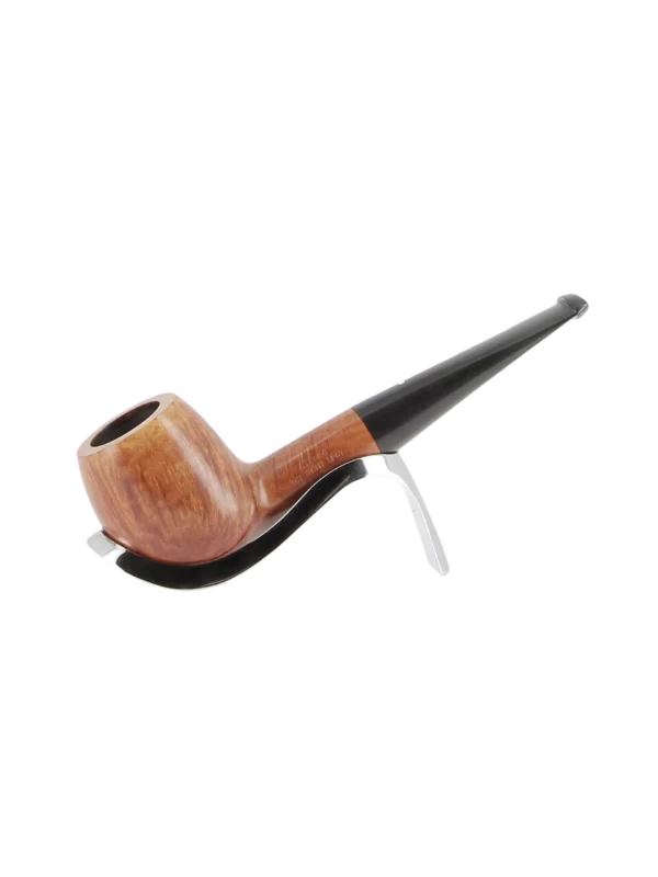 Pipe Dunhill Root Briar 1 Étoile forme droite apple, finition naturelle avec filtre 3 mm – Vue de profil sur support – A La Civette Paris.