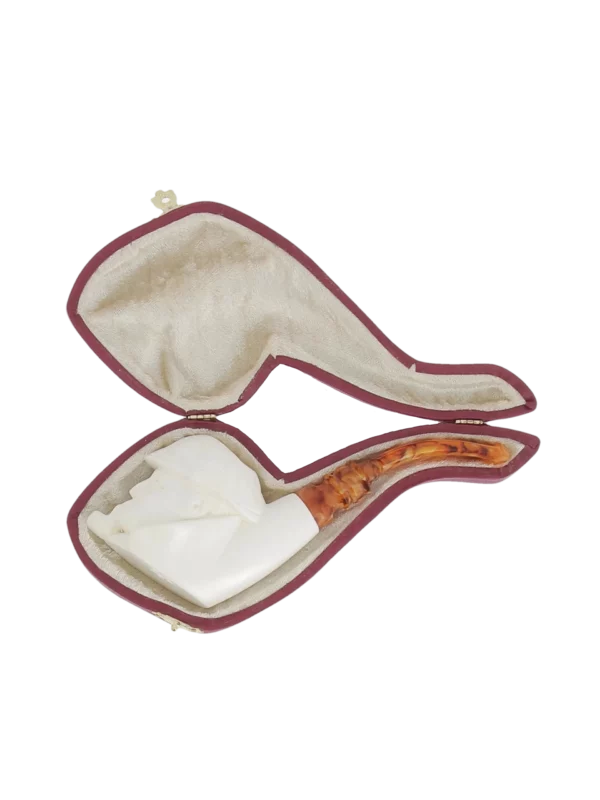 Pipe Levent écume de mer sculptée à la main n°13 Sherlock fumé, forme courbée finition polie avec filtre 3 mm dans sa boîte – A La Civette Paris.