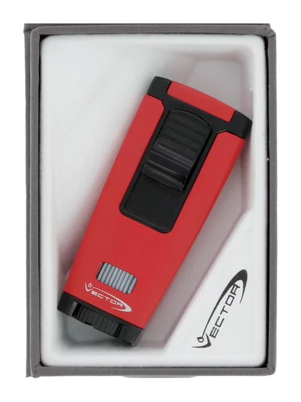 Briquet Vector Apex rouge mat dans sa boîte – Accessoire à cigares vendu chez A La Civette