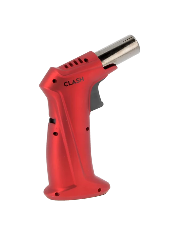 Briquet Vector Clash rubber rouge mat vu de face – Accessoire à cigares premium chez A La Civette