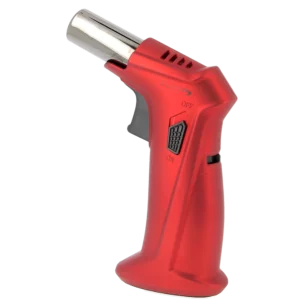 Briquet Vector Clash rubber rouge mat en vue trois quarts – Accessoire à cigares de luxe disponible chez A La Civette