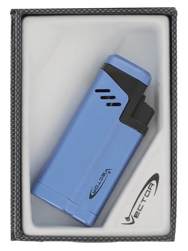 Briquet Vector Empire bleu mat dans sa boîte – Accessoire à cigares de luxe disponible chez A La Civette