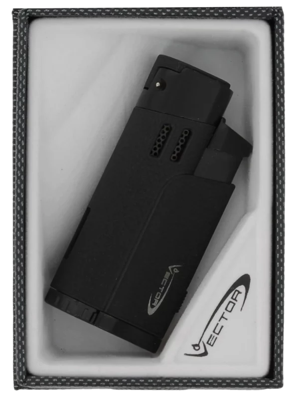 Briquet Vector Throne crackle noir mat dans sa boîte – Accessoire à cigares de luxe chez A La Civette