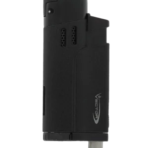 Briquet Vector Throne crackle noir mat ouvert vu de face – Accessoire à cigares disponible chez A La Civette