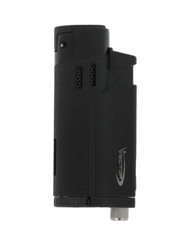 Briquet Vector Throne crackle noir mat ouvert vu de face – Accessoire à cigares disponible chez A La Civette