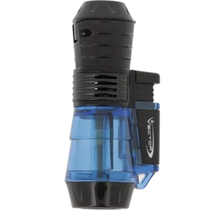 Briquet Vector Triforce bleu transparent vu de face – Accessoire à cigares design chez A La Civette