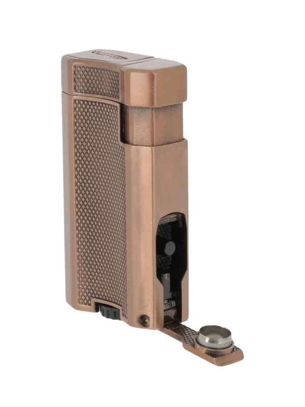 Briquet Vector Vmotion cuivre satin en vue trois quarts – Accessoire à cigares de luxe chez A La Civette