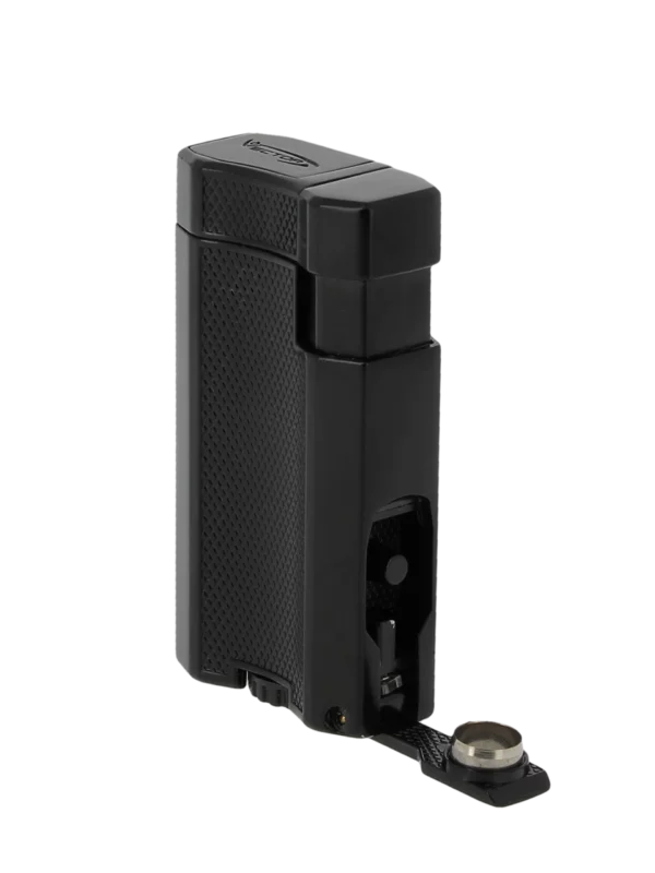 Briquet Vector Vmotion noir mat en vue trois quarts – Accessoire à cigares de luxe chez A La Civette