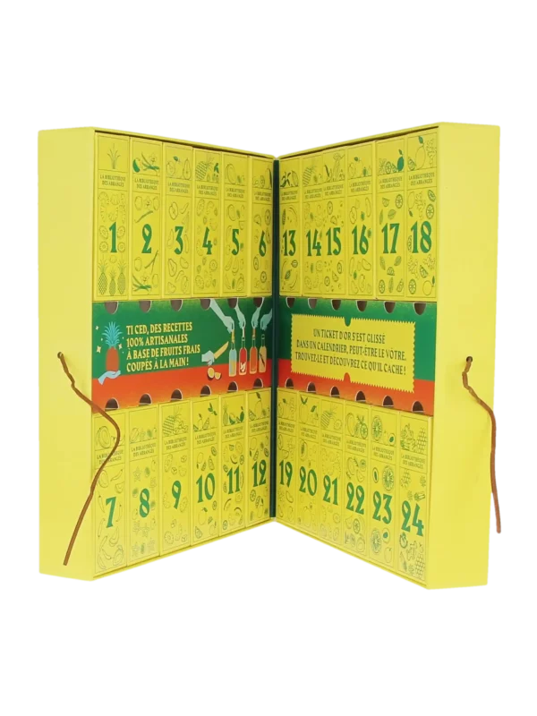 Calendrier de l’Avent Ti Ced 2025 La Bibliothèque des Arrangés Édition 1 ouvert – coffret dégustation rhums arrangés chez A La Civette