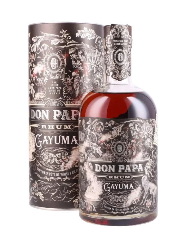 Rhum Don Papa Gayuma – boîte et bouteille vues de face – A La Civette Paris