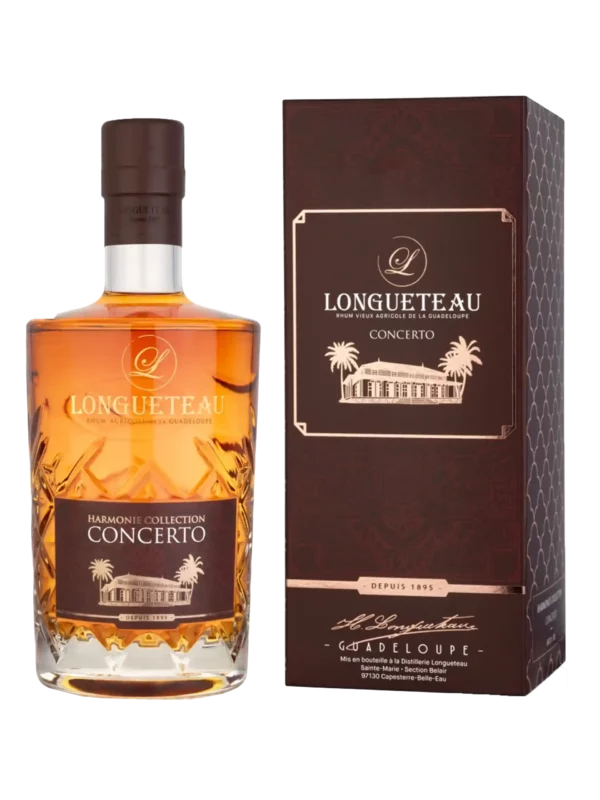 Rhum Longueteau Harmonie Collection Concerto – boîte et bouteille vues de face – A La Civette Paris