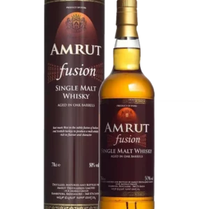 Whisky Amrut Fusion – boîte et bouteille vues de face – A La Civette Paris