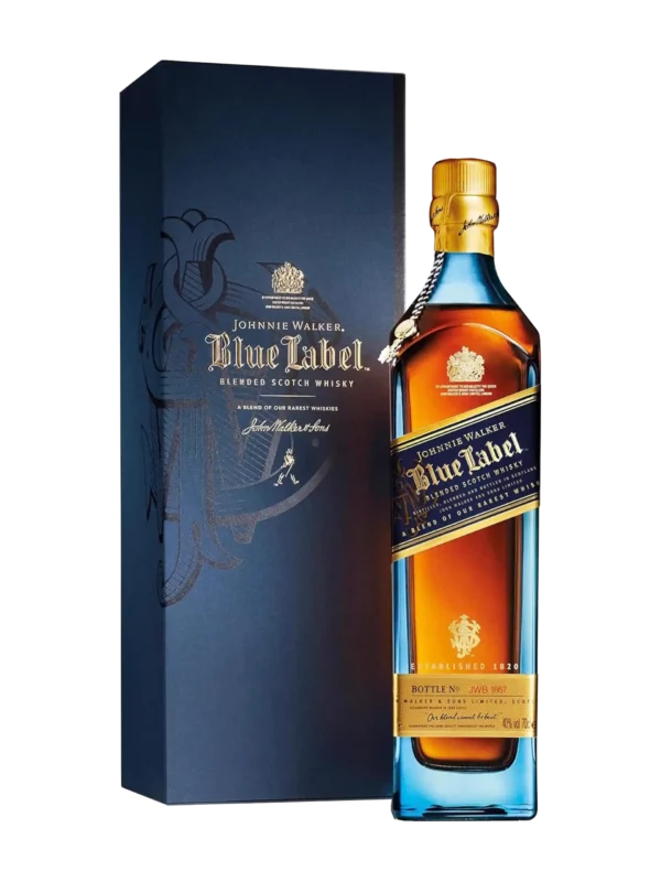 Whisky Johnnie Walker Blue Label – boîte et bouteille vues de face – A La Civette Paris