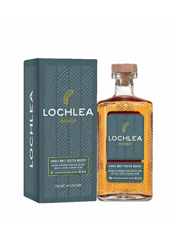 Whisky Lochlea Our Barley – boîte et bouteille vues de face – A La Civette Paris