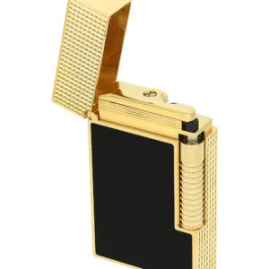 Briquet S.T. Dupont Le Grand Dupont Cling laque noir et doré trois quarts ouvert – Briquet haut de gamme cigare
